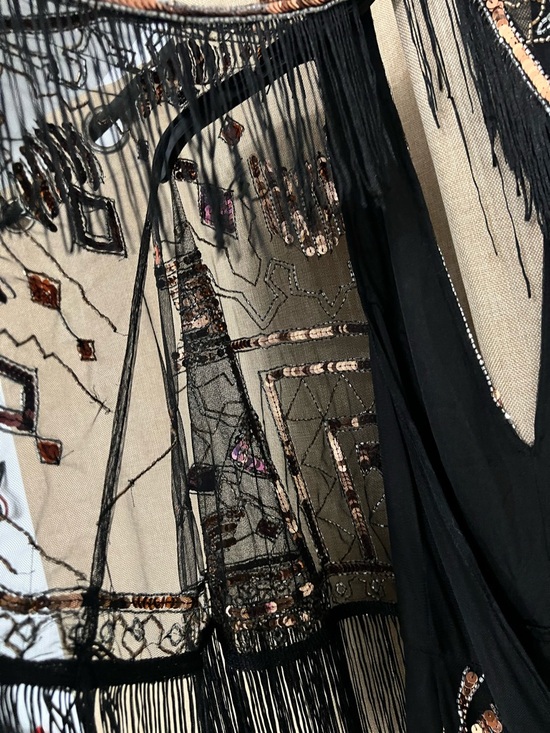 RARE Y2K ASOS design Black Sequin Fringe Maxi Dress with Pink & Rose Accents#A10 - Picture 3 of 16